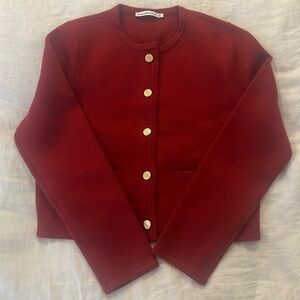 Abercrombie & Fitch cranberry lady sweater jacket w gold buttons, NWOT size M
